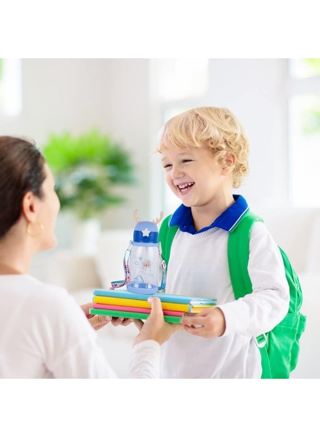 قارورة مياه للاطفال بلاستيكية بطباعة كرتونية وبقرن غزال كبير، محمولة مضادة للسقوط مع شفاطة وحزام تستخدم في الانشطة الخارجية والتخييم - Image 1